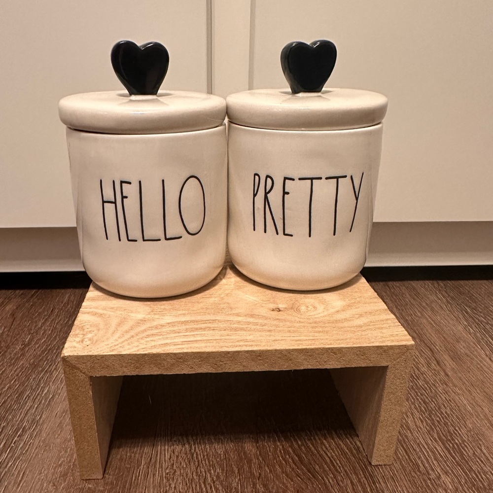 Rae Dunn HELLO PRETTY heart cups trinket jars